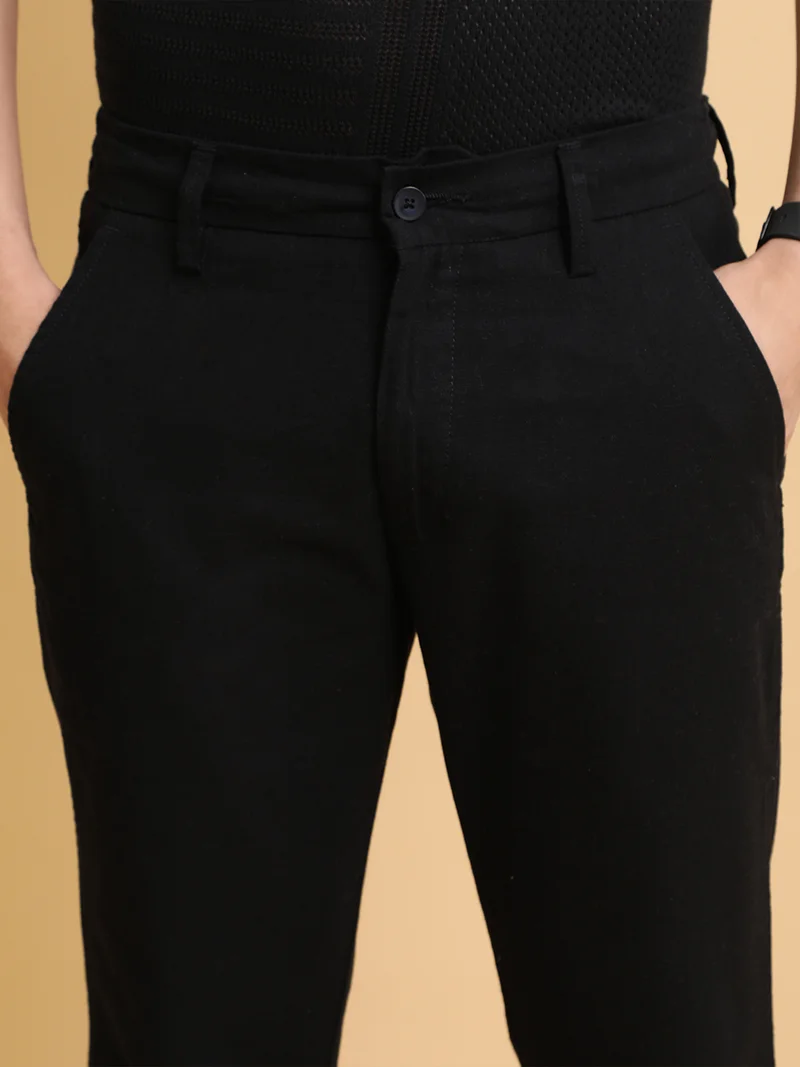 Maniac  Maniac Mens Italy Linen Solid Black Cotton Trouser for Men | Best Price UAE